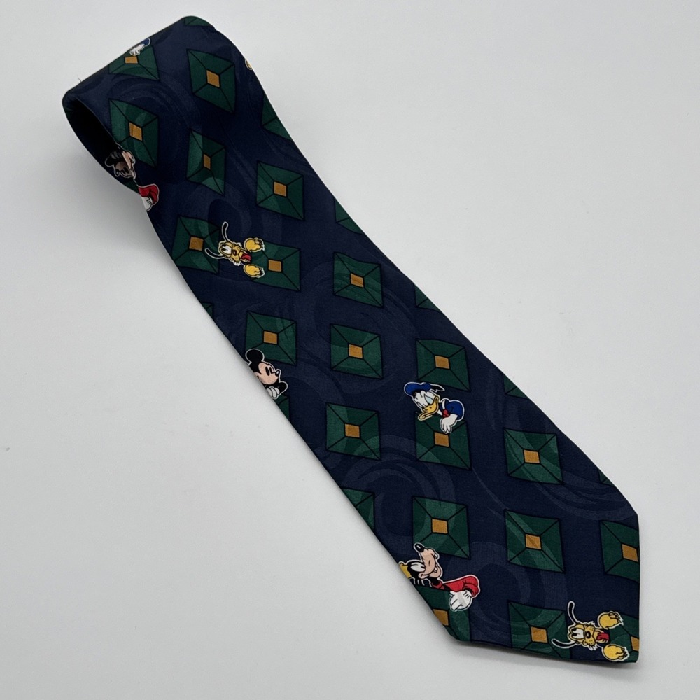 Mickey Inc. Disney 100% Silk Neck Tie Mickey Mouse Donald Duck Goofy 52" X 4"